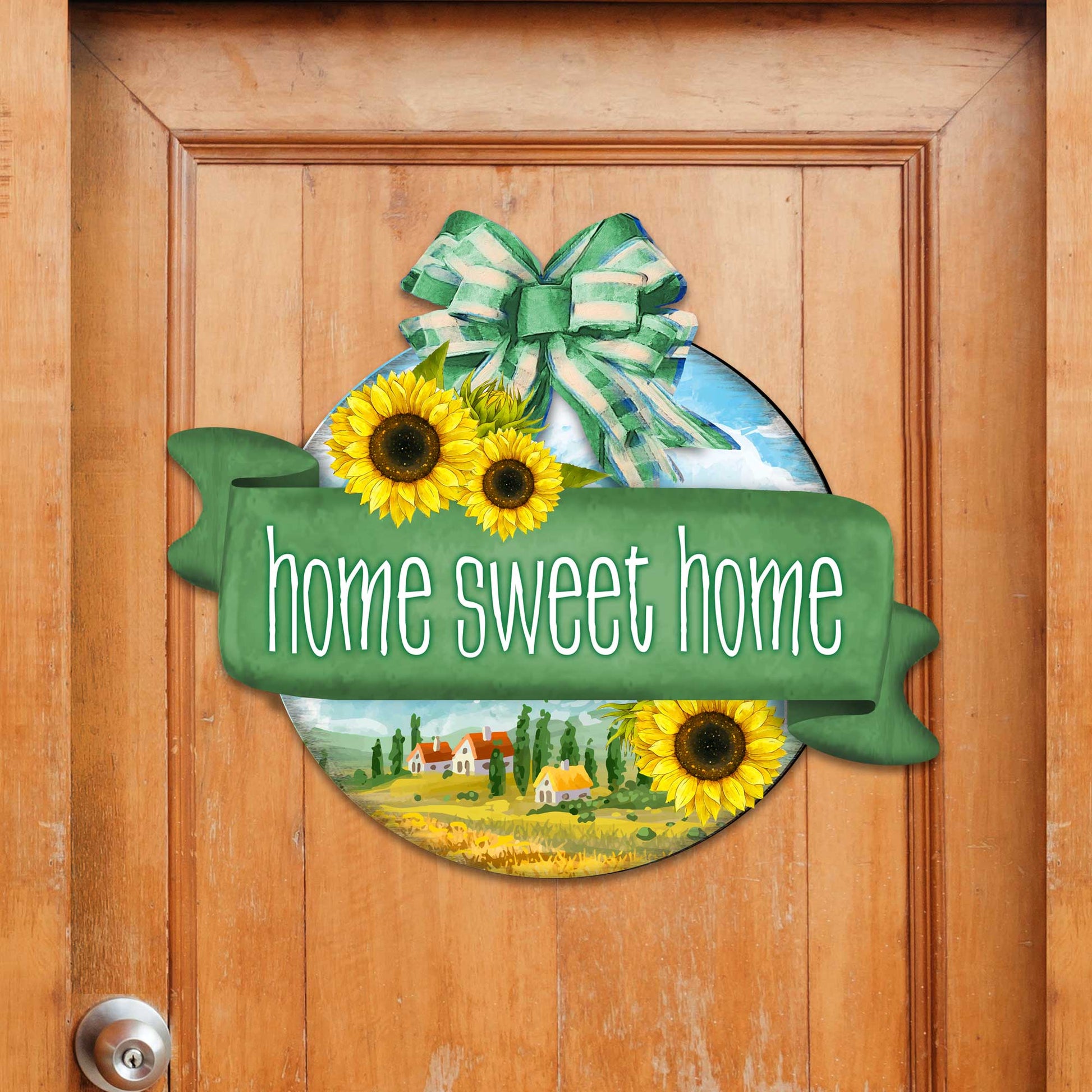 Front door welcome sign Home Sweet Home wreath Main entrance welcome sign - Wooden front porch decor - 933104H-3
