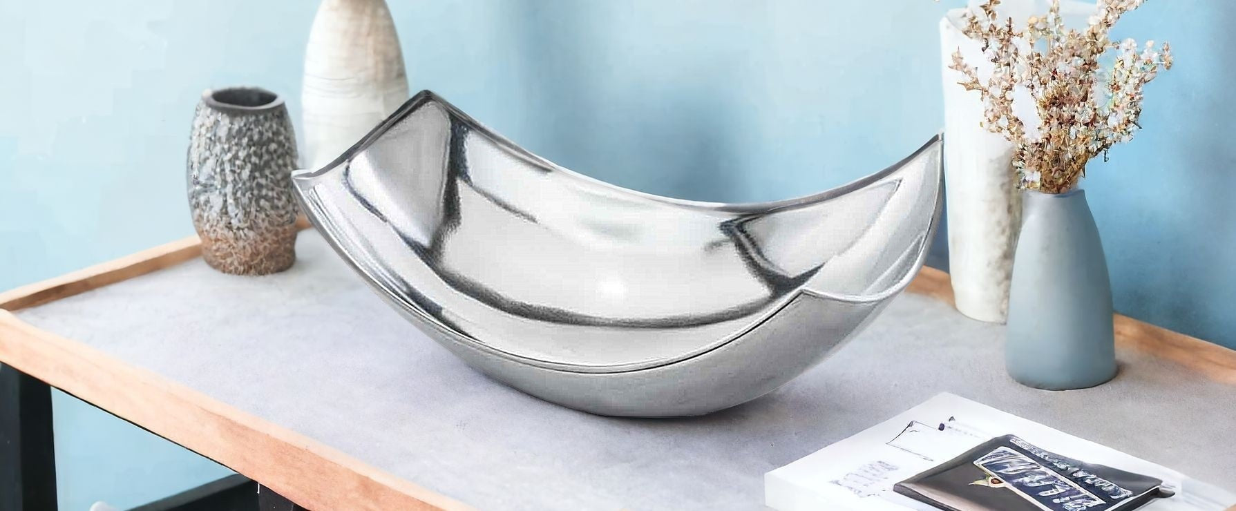 17" Silver Aluminum Scoop Centerpiece Bowl-0