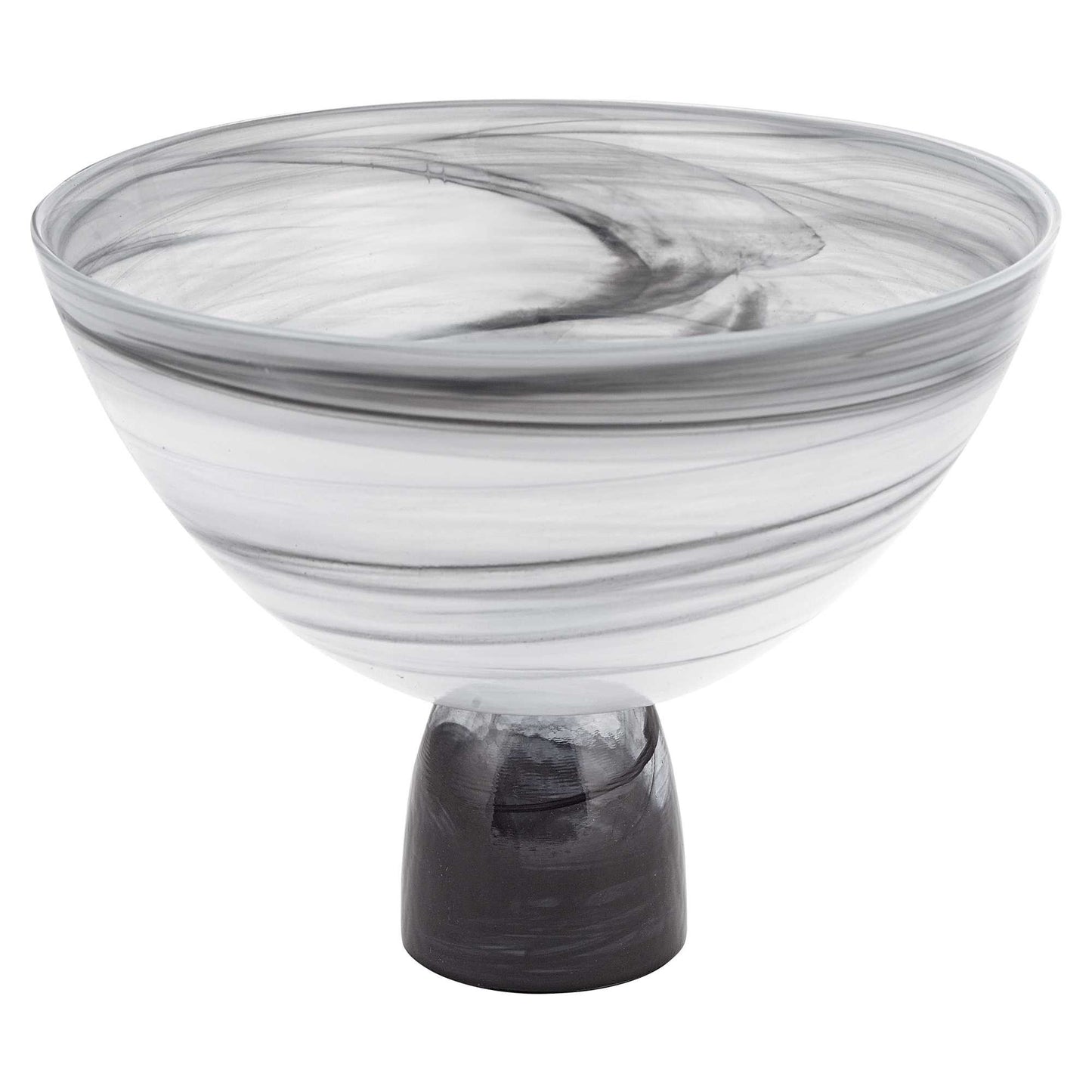 10" Black and Gray Swirl Mouth Blown Glass Footed Centerpiece Bowl-1