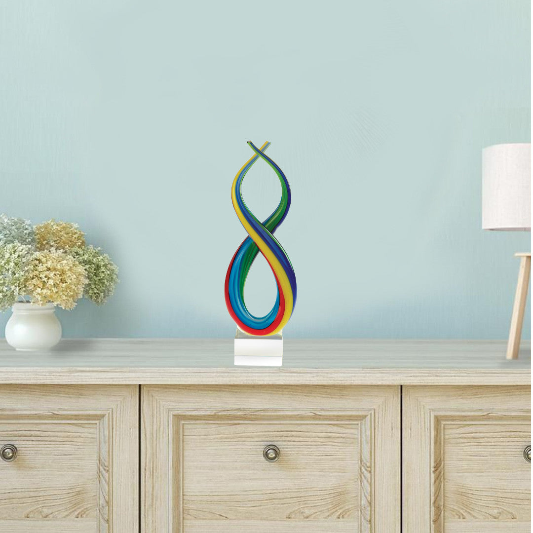 16" Clear Red Blue Yellow Murano Glass Modern Abstract Tabletop Sculpture-5