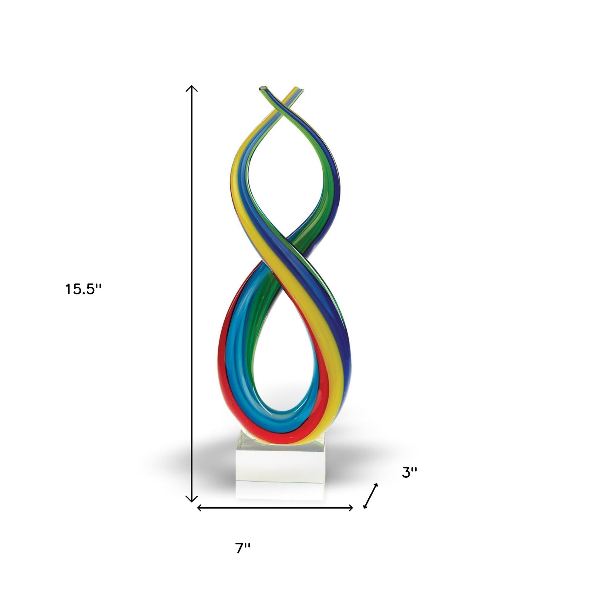 16" Clear Red Blue Yellow Murano Glass Modern Abstract Tabletop Sculpture-7