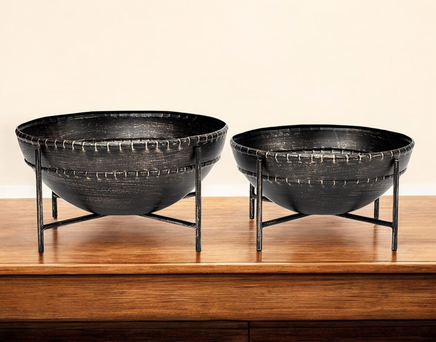 Set of Two Black Metal Decorative Bowl-0