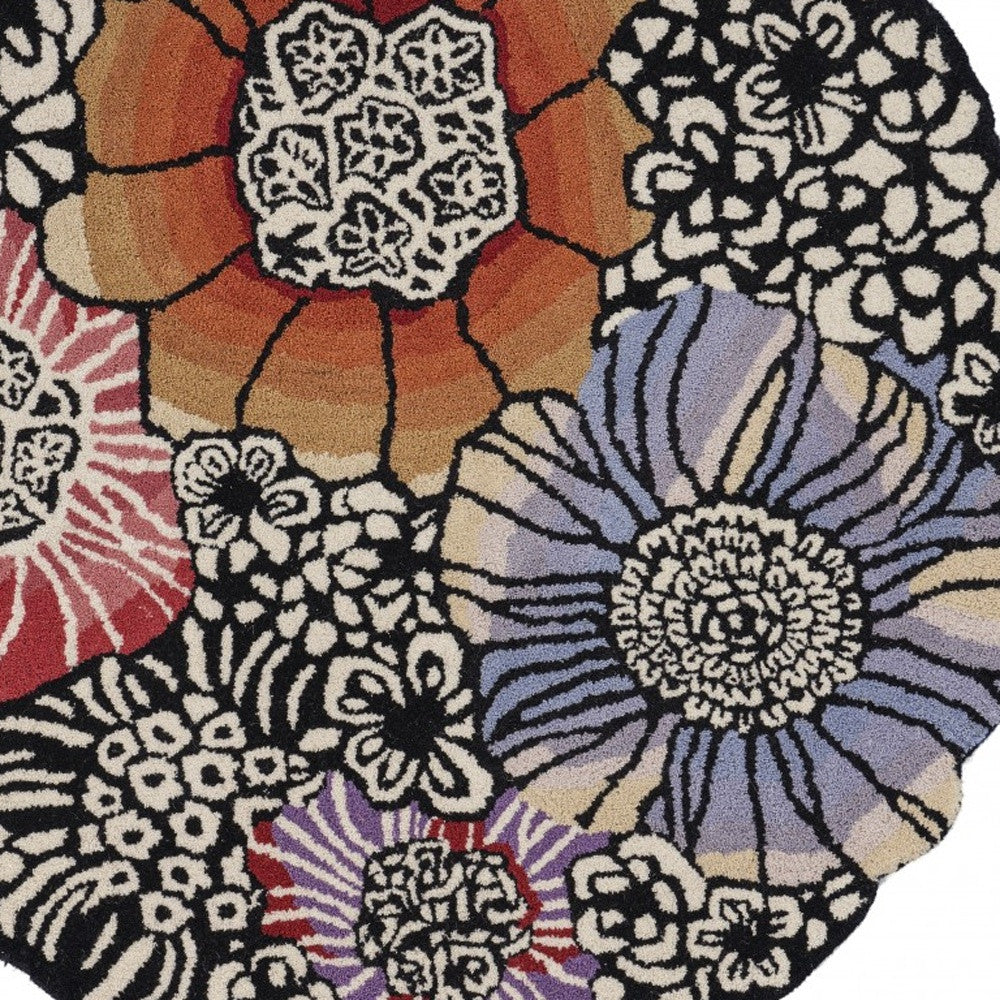 4' Round Red and Black Floral Area Rug-3