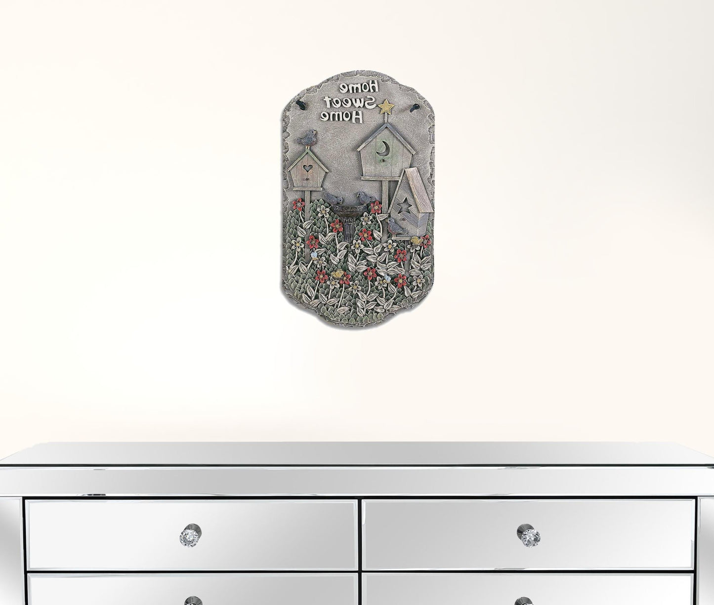 13" X 8" Gray And Ivory Bird Home Sweet Home Polyresin Wall Decor-2