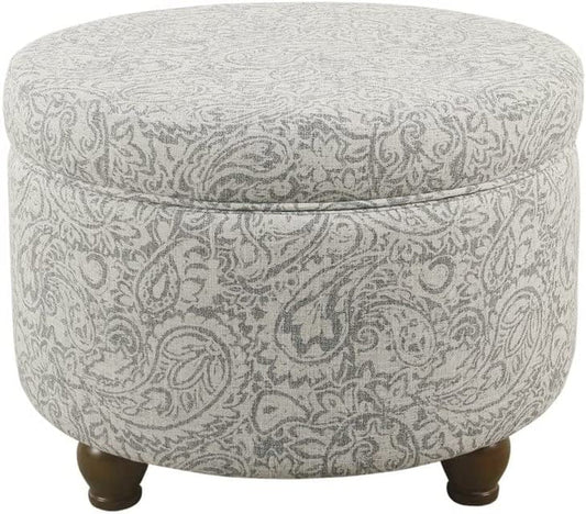 Gray Floral Storage Ottoman for Home Decor-1