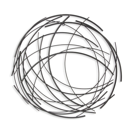 26" X 26" Black Metal Abstract Lines Round Hanging Dimensional Sculpture-1