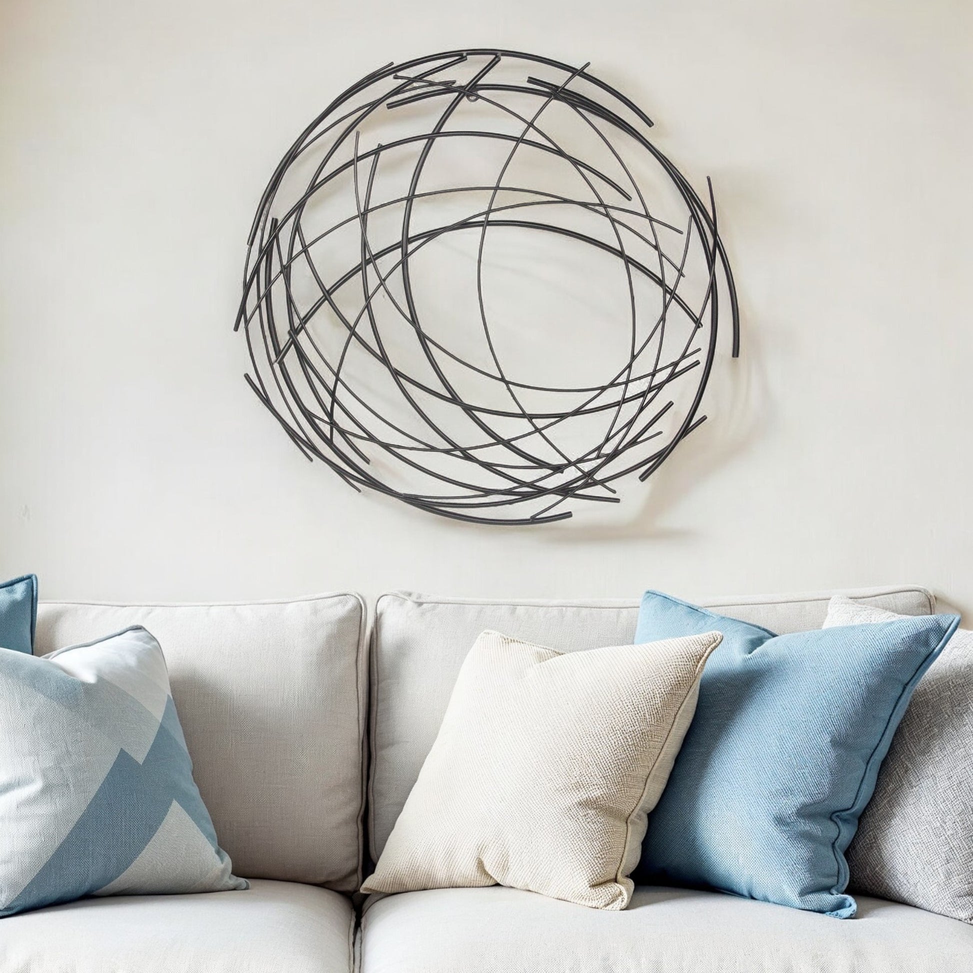 26" X 26" Black Metal Abstract Lines Round Hanging Dimensional Sculpture-0
