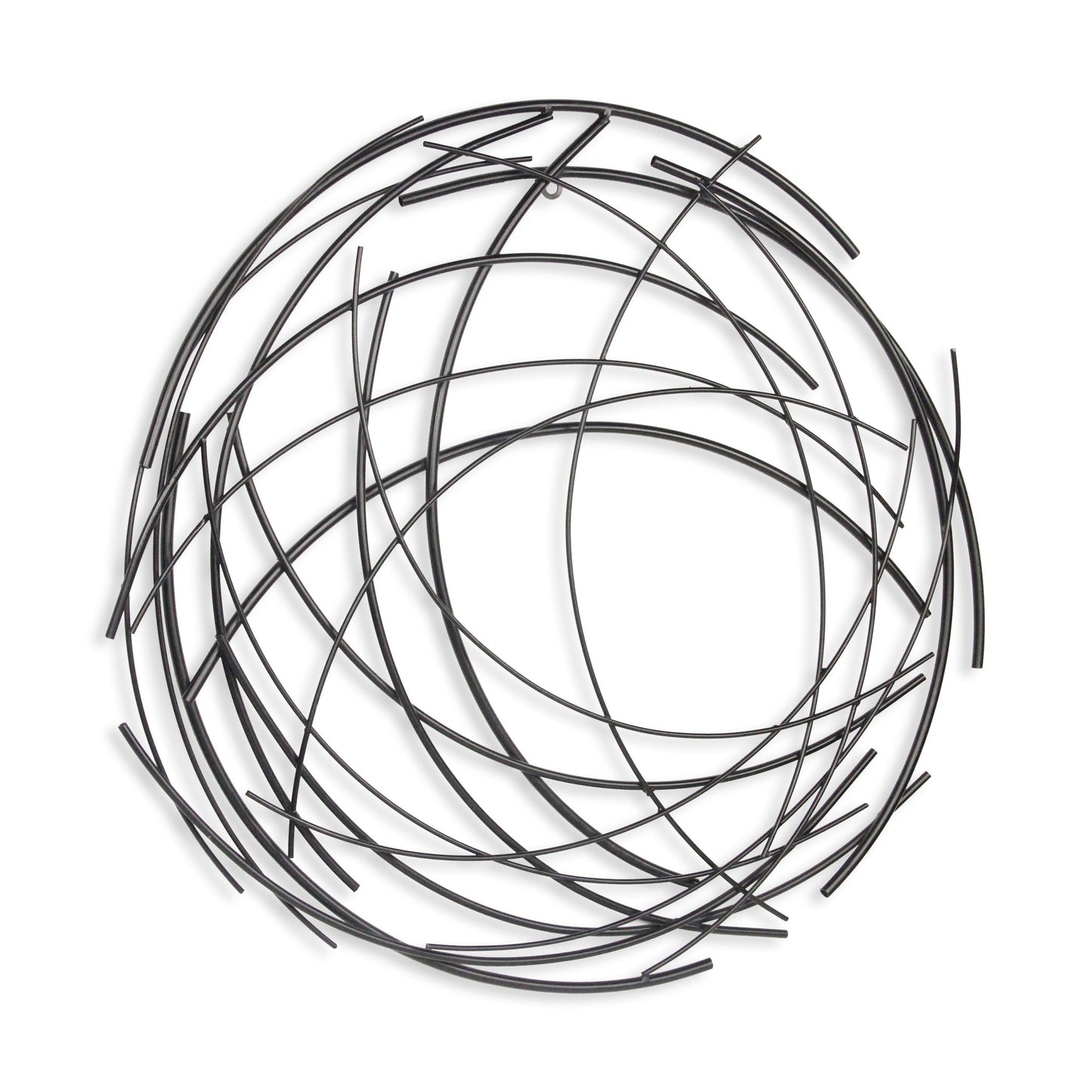 26" X 26" Black Metal Abstract Lines Round Hanging Dimensional Sculpture-2