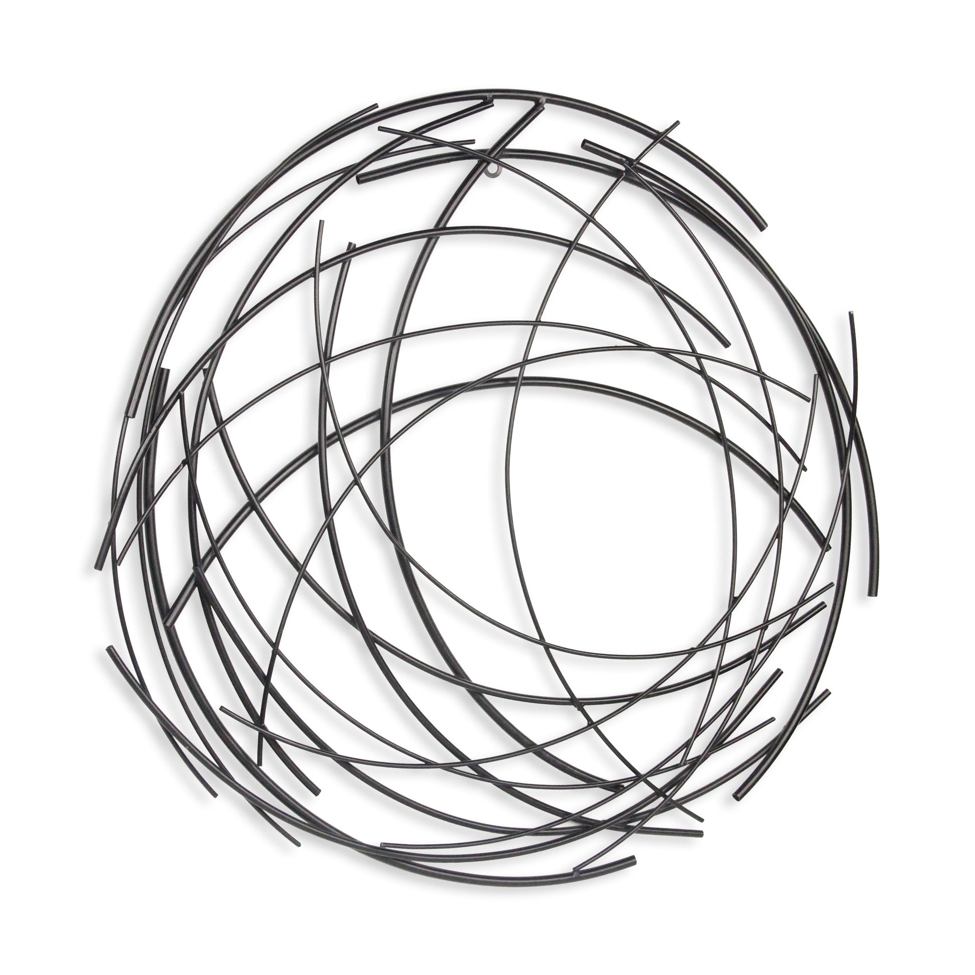 26" X 26" Black Metal Abstract Lines Round Hanging Dimensional Sculpture-2