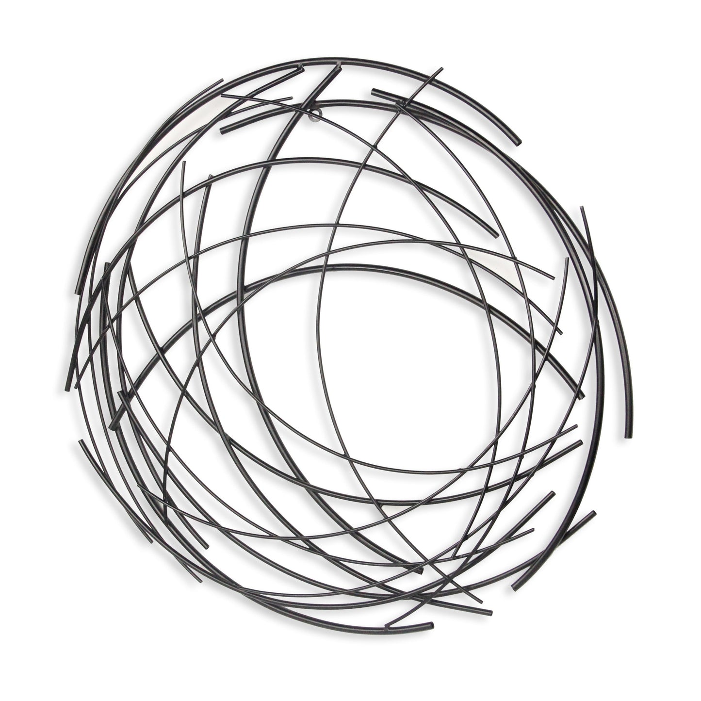 26" X 26" Black Metal Abstract Lines Round Hanging Dimensional Sculpture-3