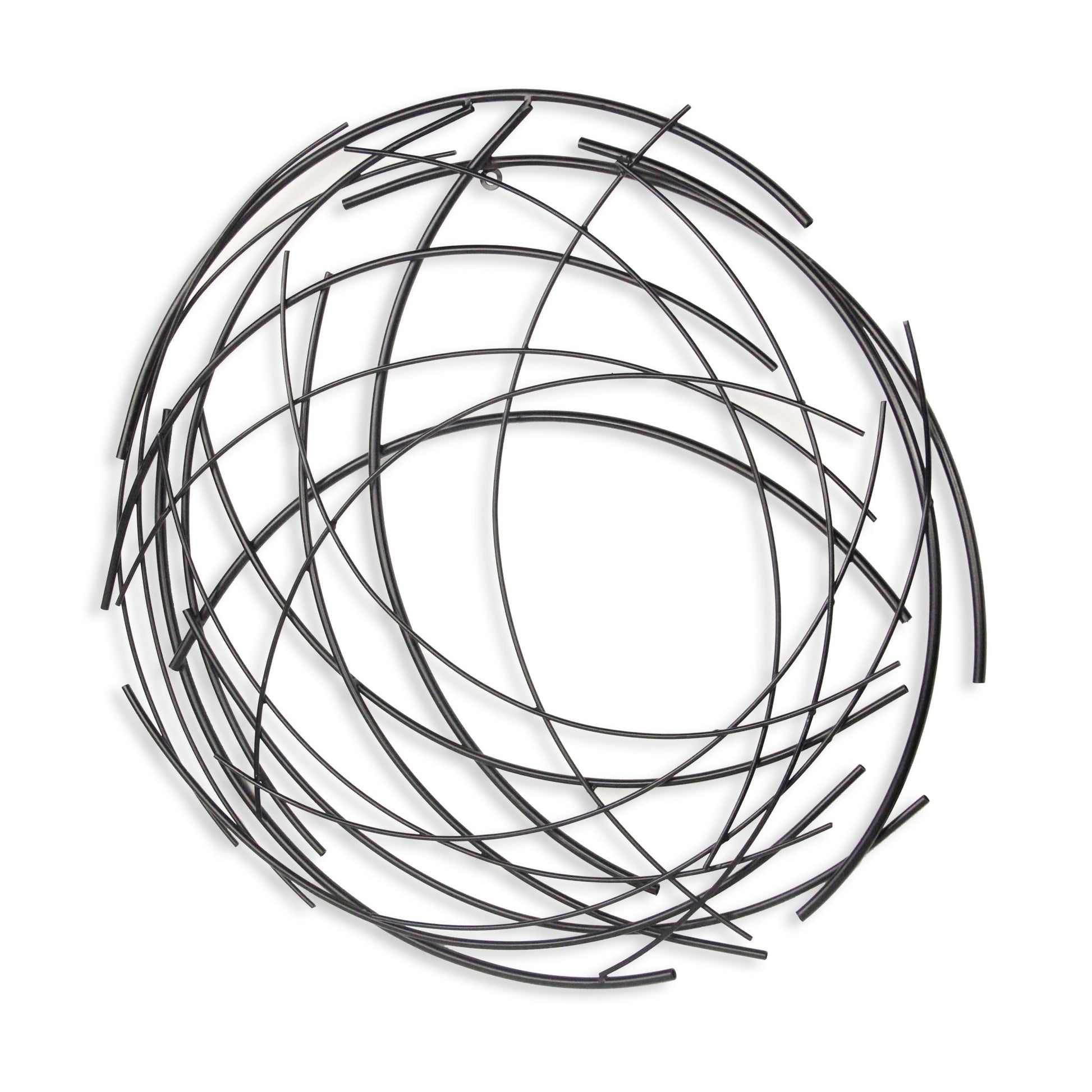 26" X 26" Black Metal Abstract Lines Round Hanging Dimensional Sculpture-3