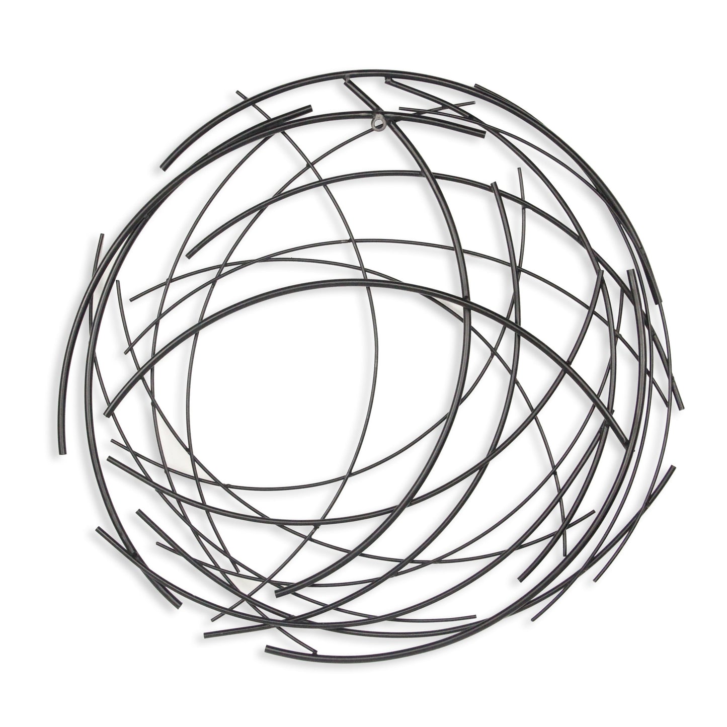 26" X 26" Black Metal Abstract Lines Round Hanging Dimensional Sculpture-4