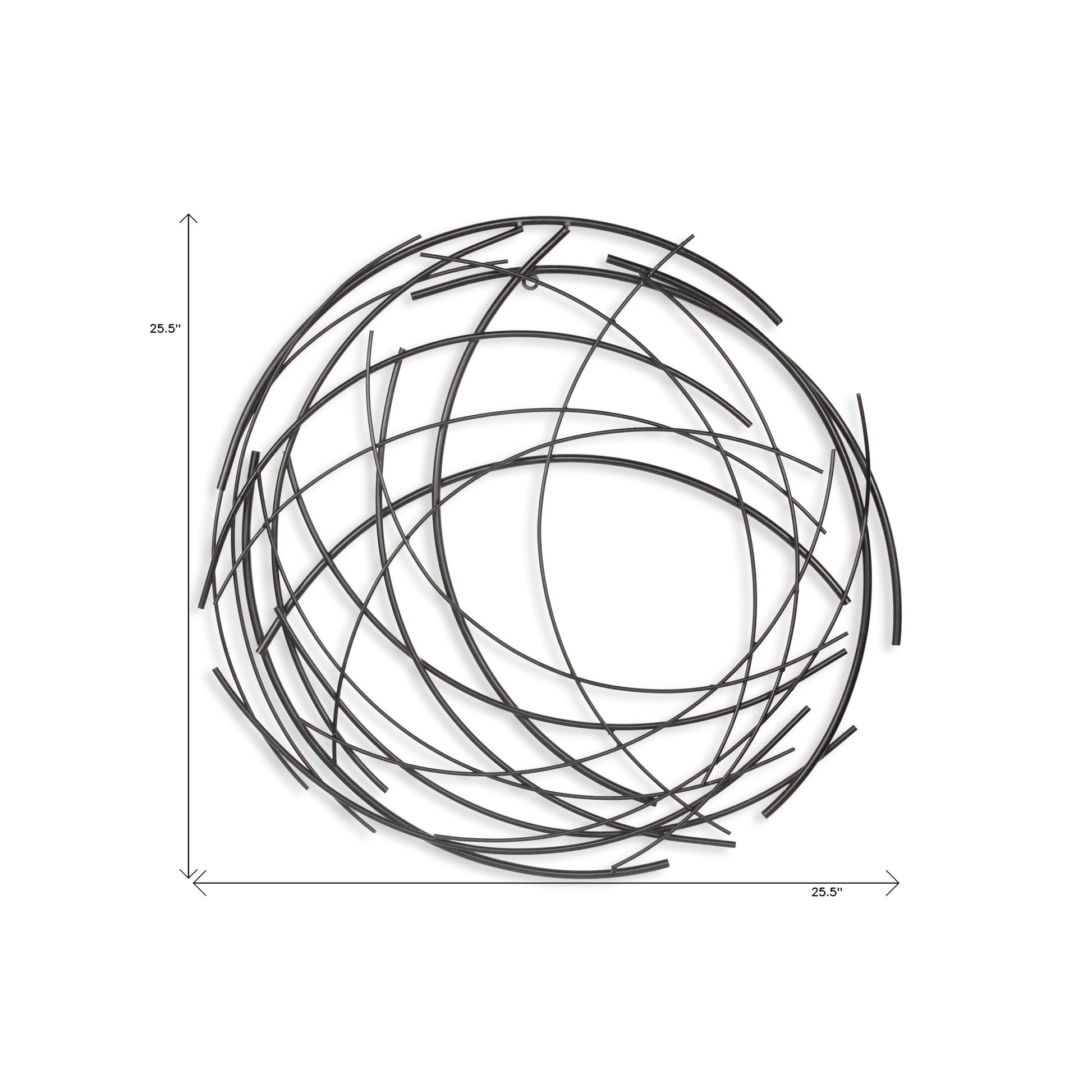26" X 26" Black Metal Abstract Lines Round Hanging Dimensional Sculpture-8