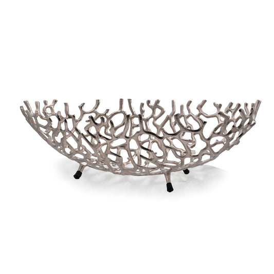 22" Silver Aluminum Faux Coral Oval Centerpiece Bowl-1