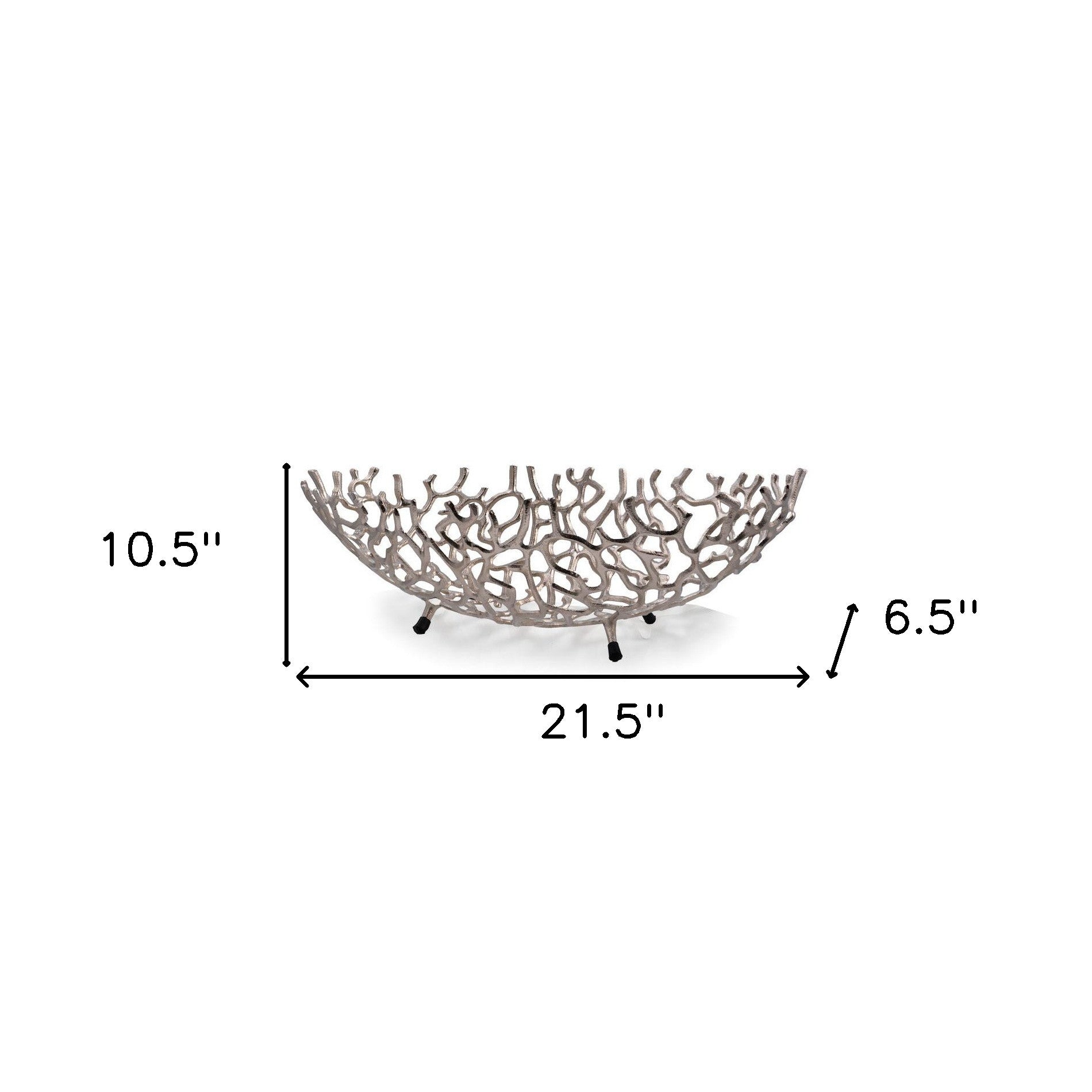 22" Silver Aluminum Faux Coral Oval Centerpiece Bowl-4