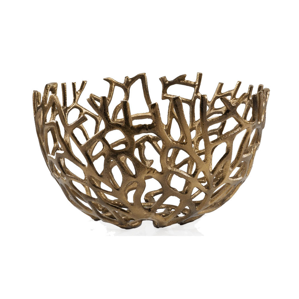 14" Gold Aluminum Coral Decorative Round Bowl-1