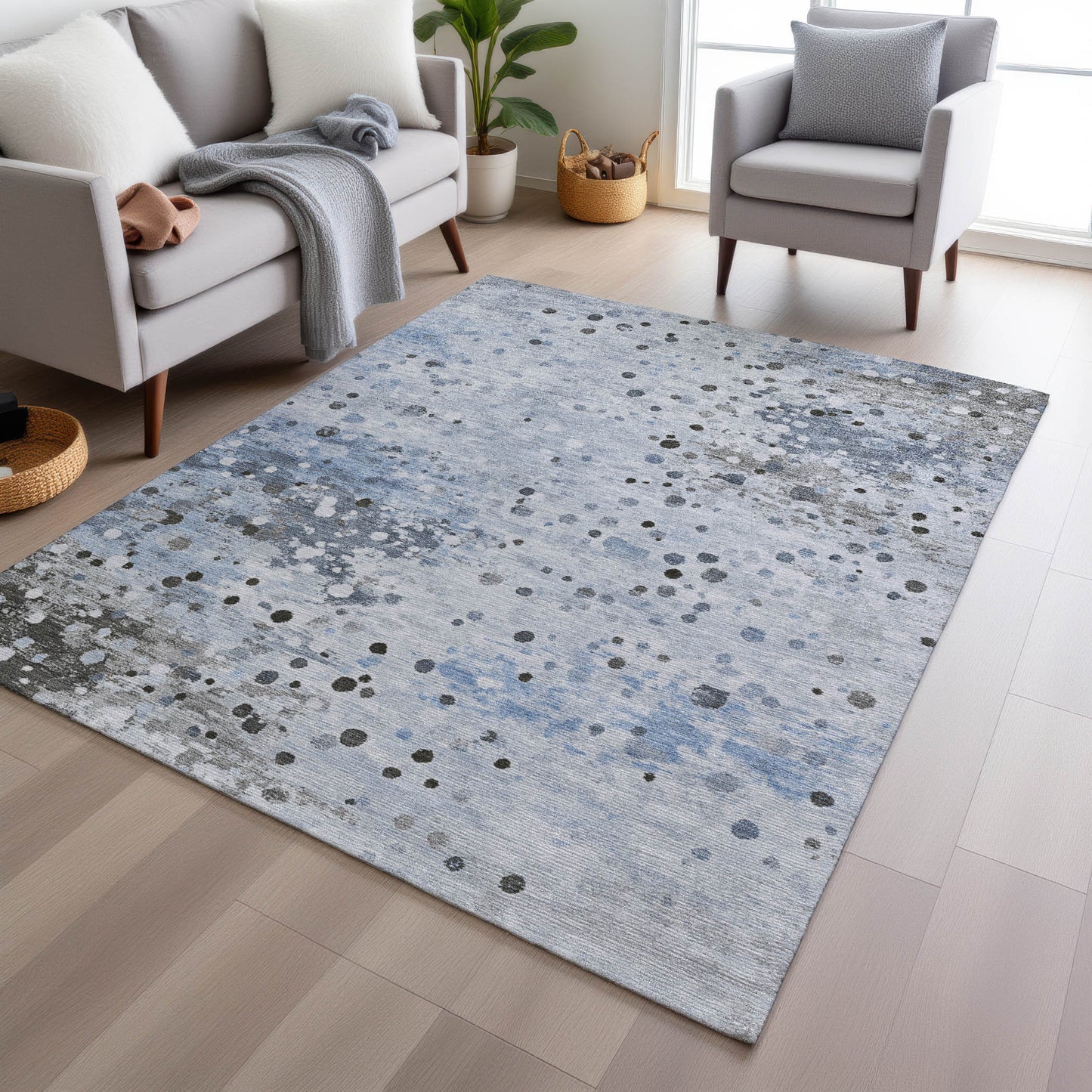 8' X 10' Sky Blue And Gray Abstract Washable Indoor Outdoor Area Rug-5