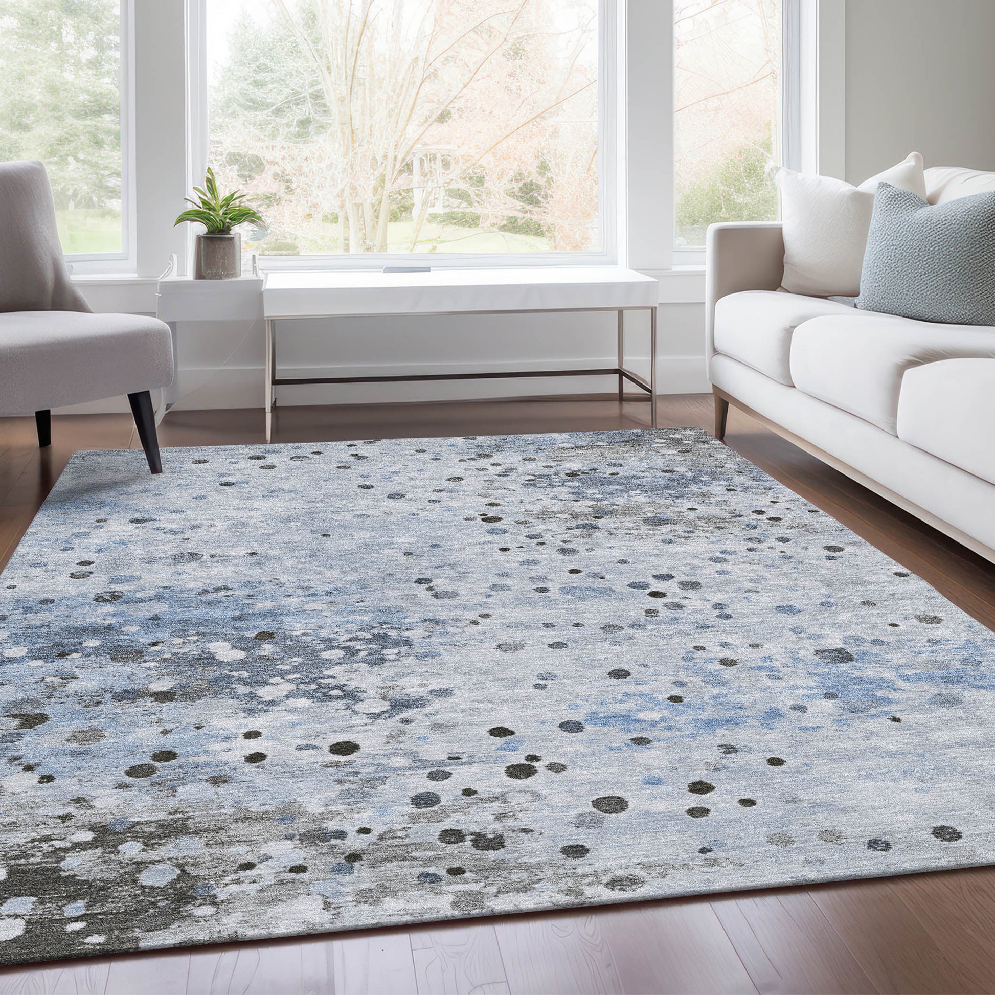 8' X 10' Sky Blue And Gray Abstract Washable Indoor Outdoor Area Rug-6