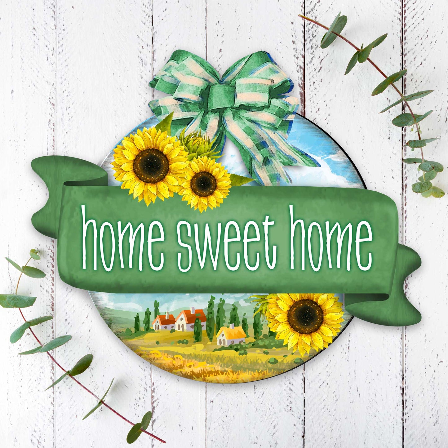 Front door welcome sign Home Sweet Home wreath Main entrance welcome sign - Wooden front porch decor - 933104H-2