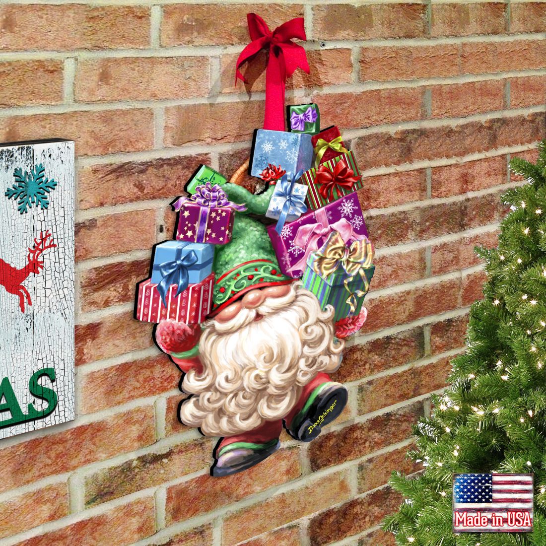 Gift Bag Gnome Wreath Easter Home Decor Large Ornament by D. Gelsinger - Christmas Decor - 8461054H-DG-1