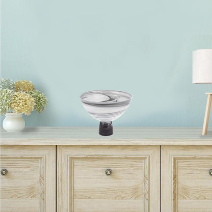 10" Black and Gray Swirl Mouth Blown Glass Footed Centerpiece Bowl-5