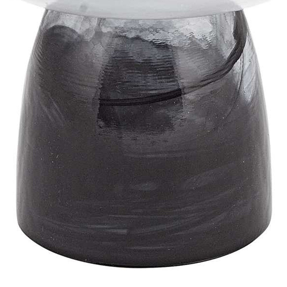 10" Black and Gray Swirl Mouth Blown Glass Footed Centerpiece Bowl-4