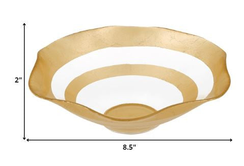 9" Clear and Gold Glass Round Ruffle Centerpiece Bowl-7