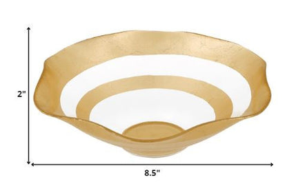 9" Clear and Gold Glass Round Ruffle Centerpiece Bowl-7
