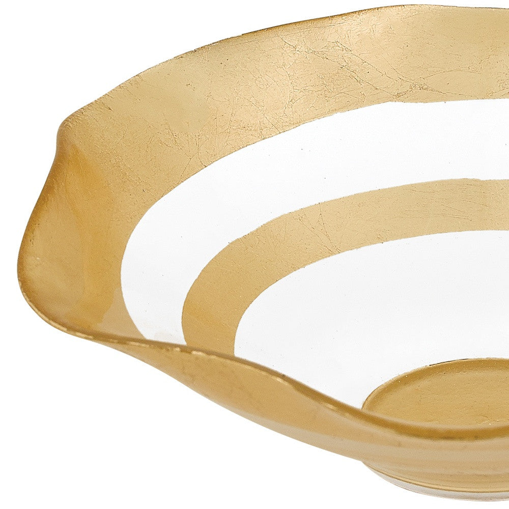 9" Clear and Gold Glass Round Ruffle Centerpiece Bowl-3