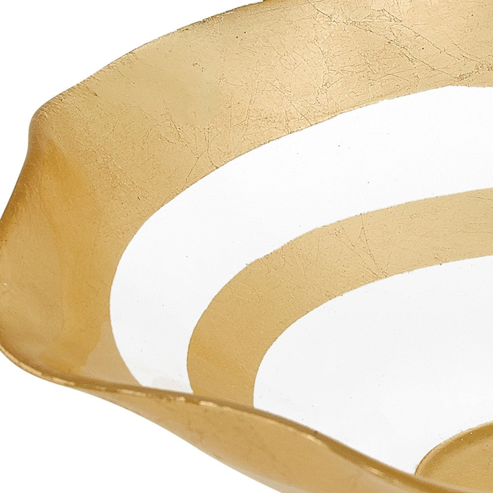 9" Clear and Gold Glass Round Ruffle Centerpiece Bowl-5