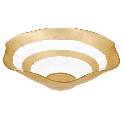 9" Clear and Gold Glass Round Ruffle Centerpiece Bowl-6