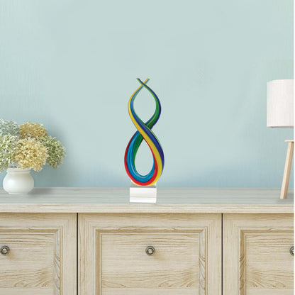 16" Clear Red Blue Yellow Murano Glass Modern Abstract Tabletop Sculpture-5