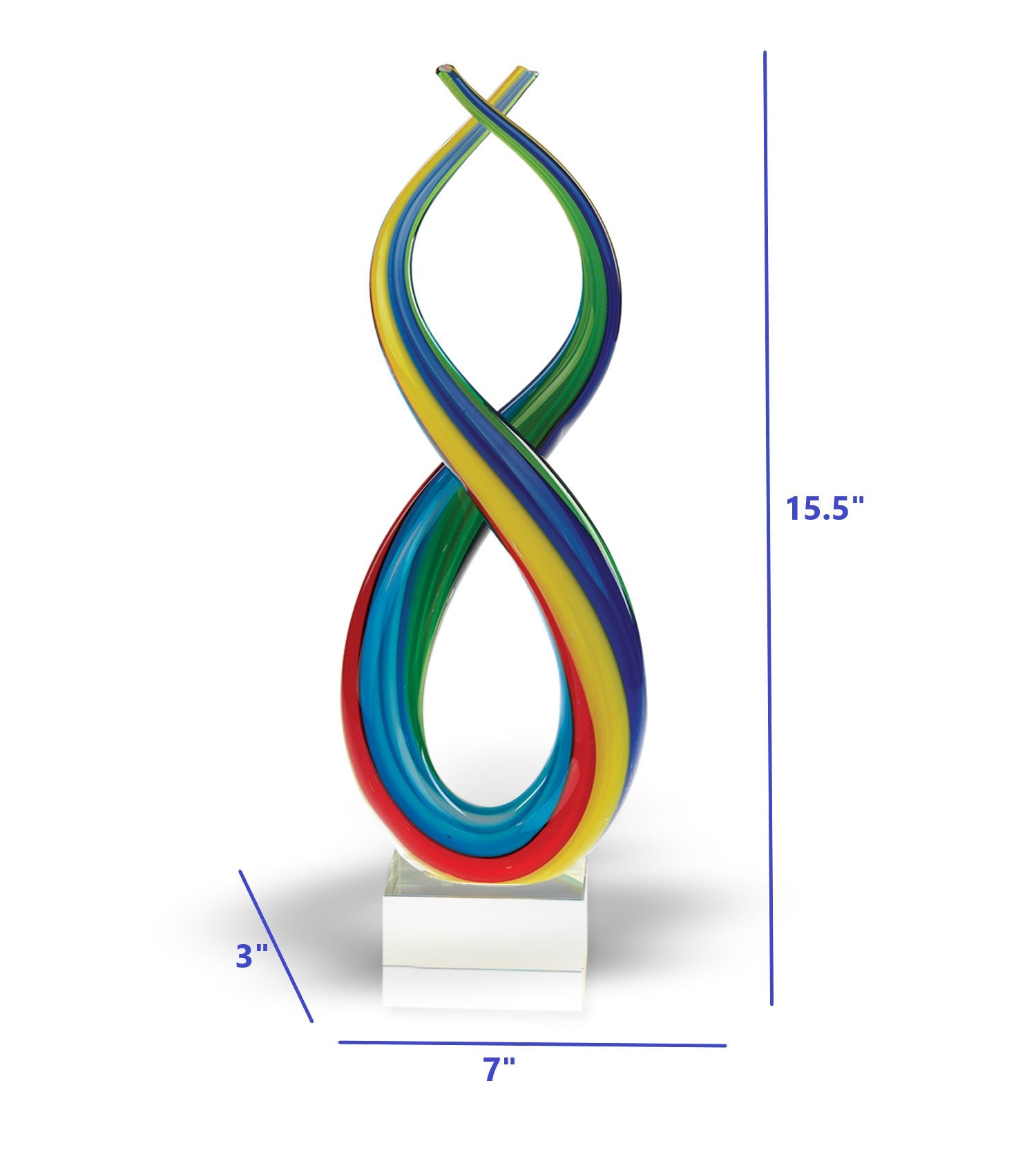 16" Clear Red Blue Yellow Murano Glass Modern Abstract Tabletop Sculpture-6