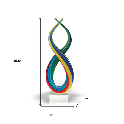 16" Clear Red Blue Yellow Murano Glass Modern Abstract Tabletop Sculpture-7