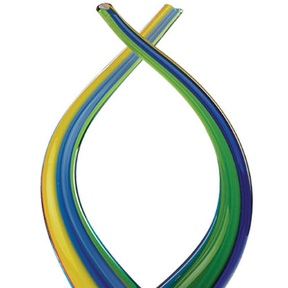 16" Clear Red Blue Yellow Murano Glass Modern Abstract Tabletop Sculpture-4