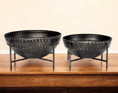 Set of Two Black Metal Decorative Bowl-0