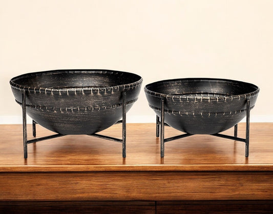 Set of Two Black Metal Decorative Bowl-0