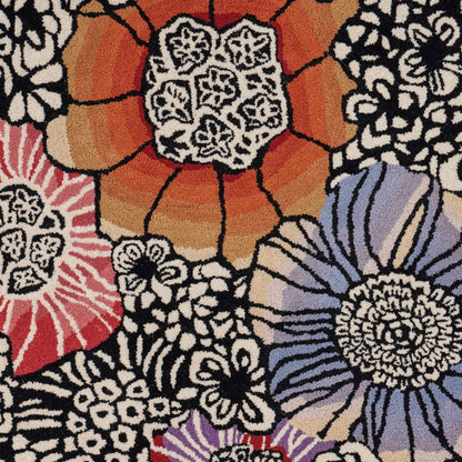 4' Round Red and Black Floral Area Rug-2