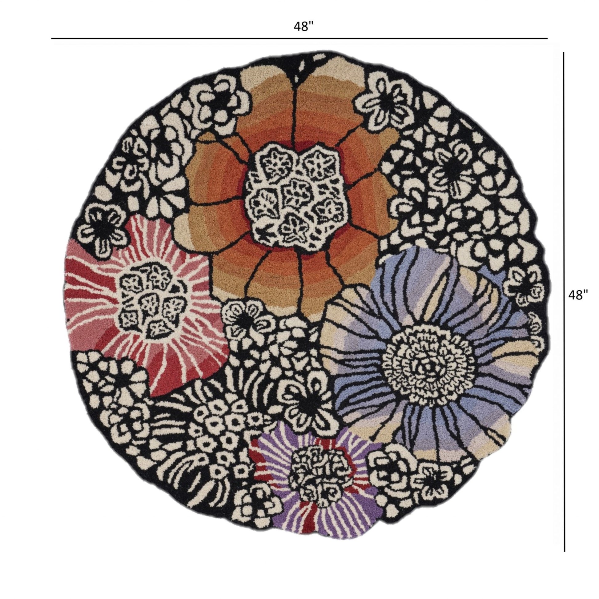 4' Round Red and Black Floral Area Rug-7