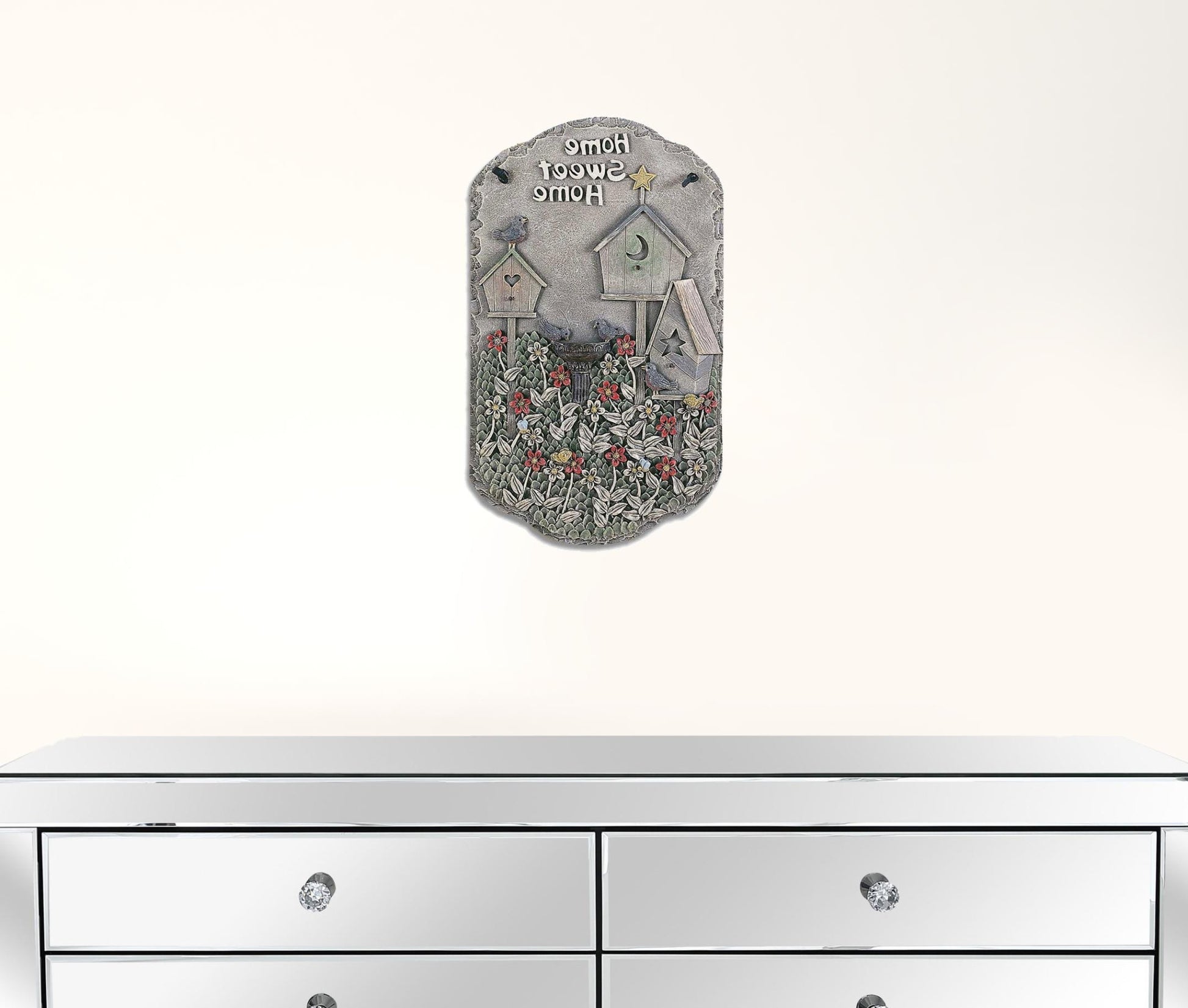 13" X 8" Gray And Ivory Bird Home Sweet Home Polyresin Wall Decor-2