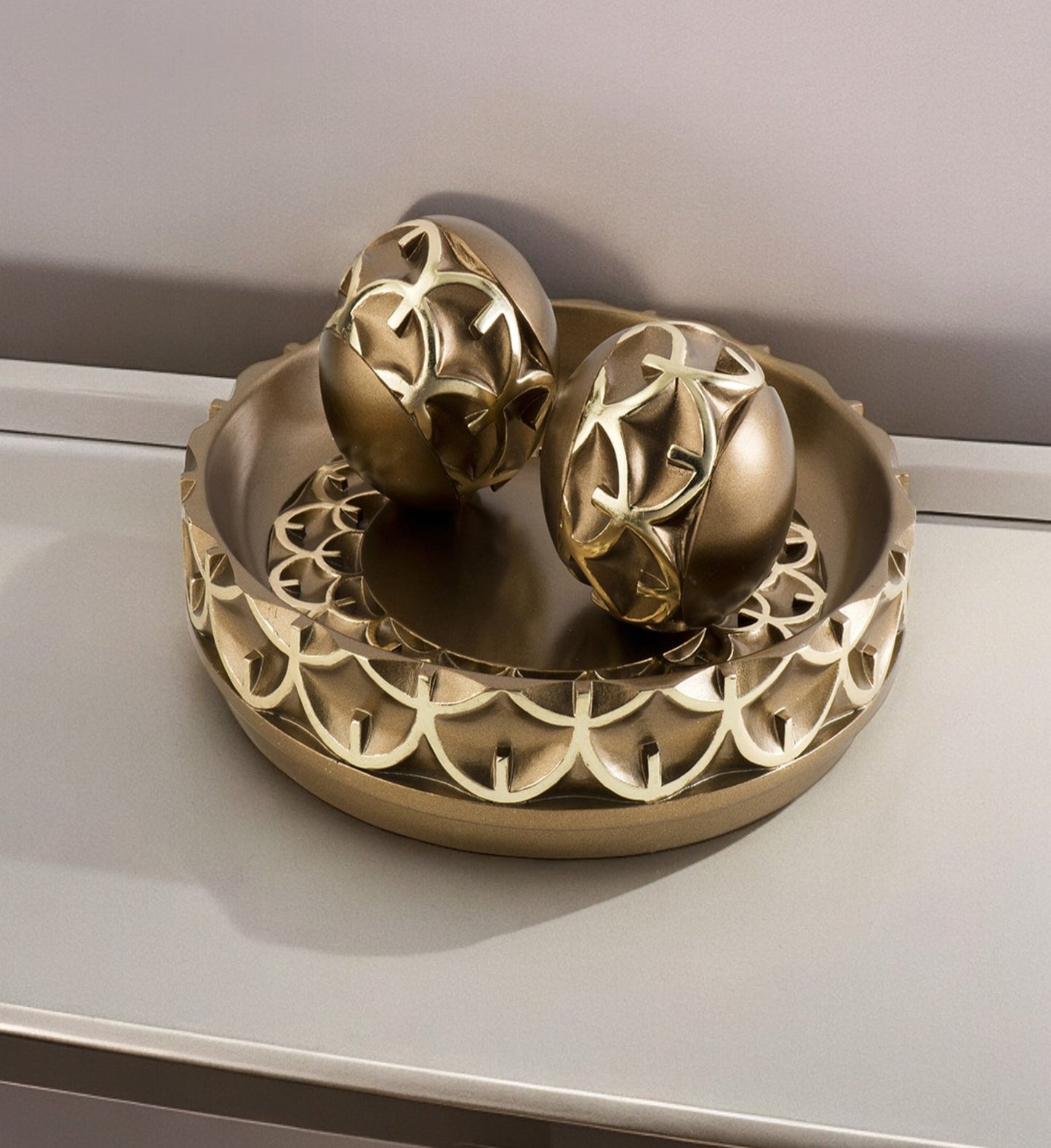 12" Gold Polyresin Decorative Bowl-0