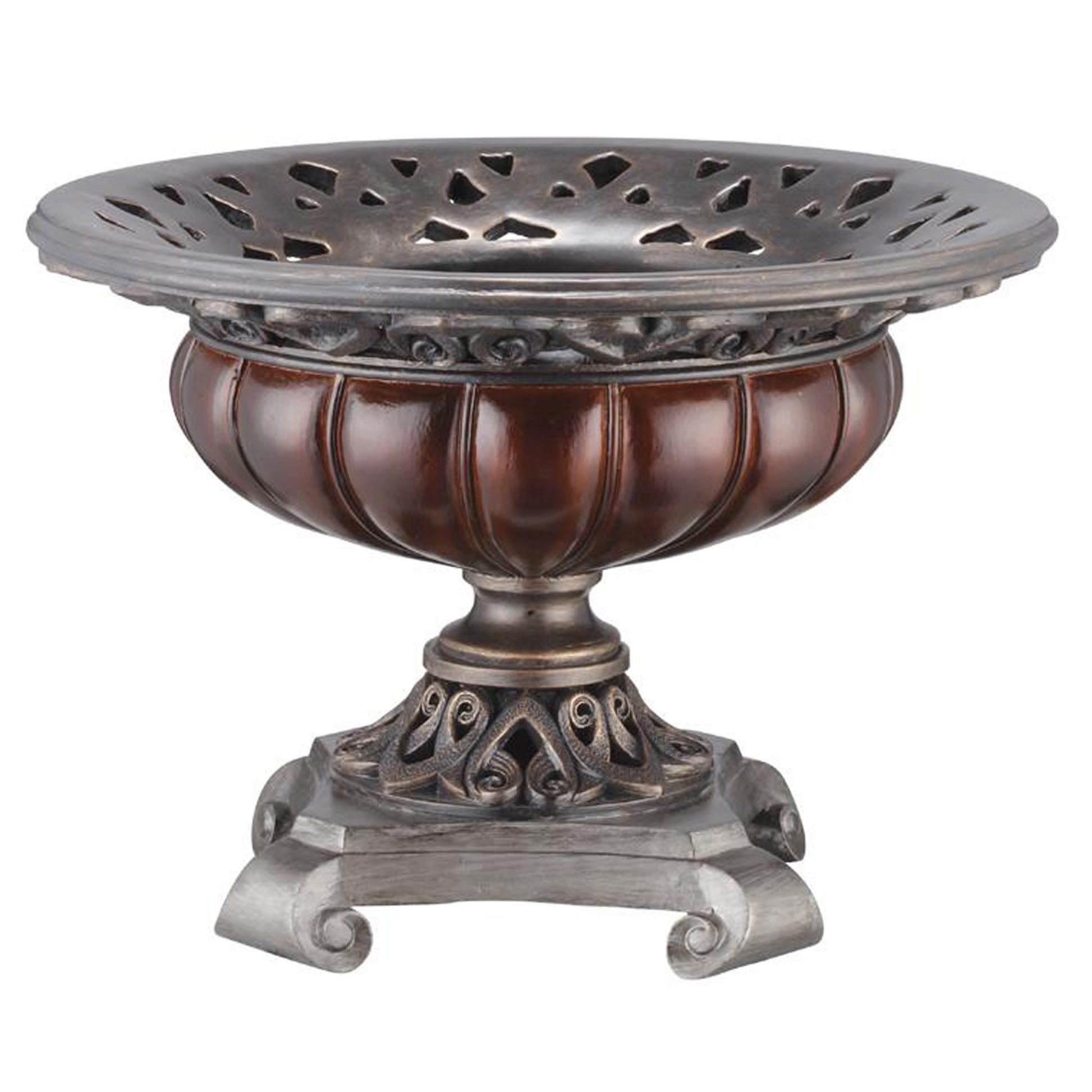 9" Silver and Bronze Polyresin Decorative Centerpiece Pedestal Bowl-3