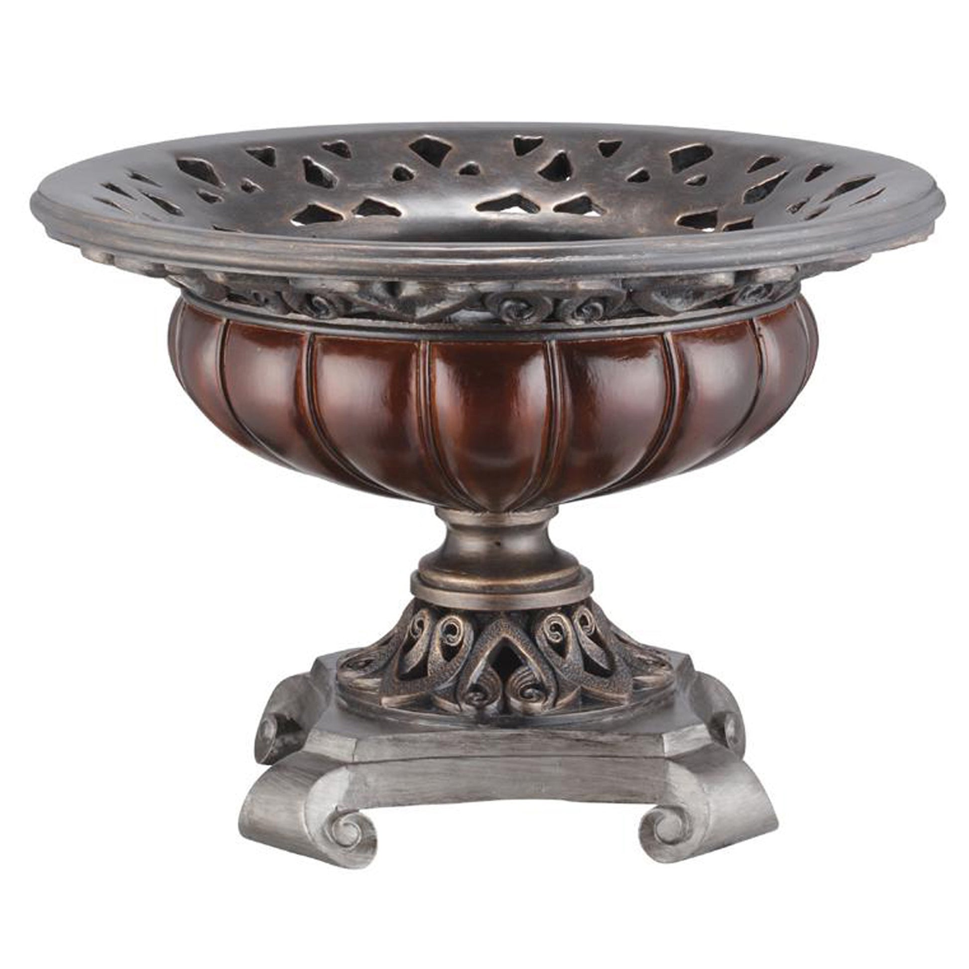 9" Silver and Bronze Polyresin Decorative Centerpiece Pedestal Bowl-0