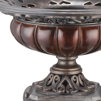 9" Silver and Bronze Polyresin Decorative Centerpiece Pedestal Bowl-5
