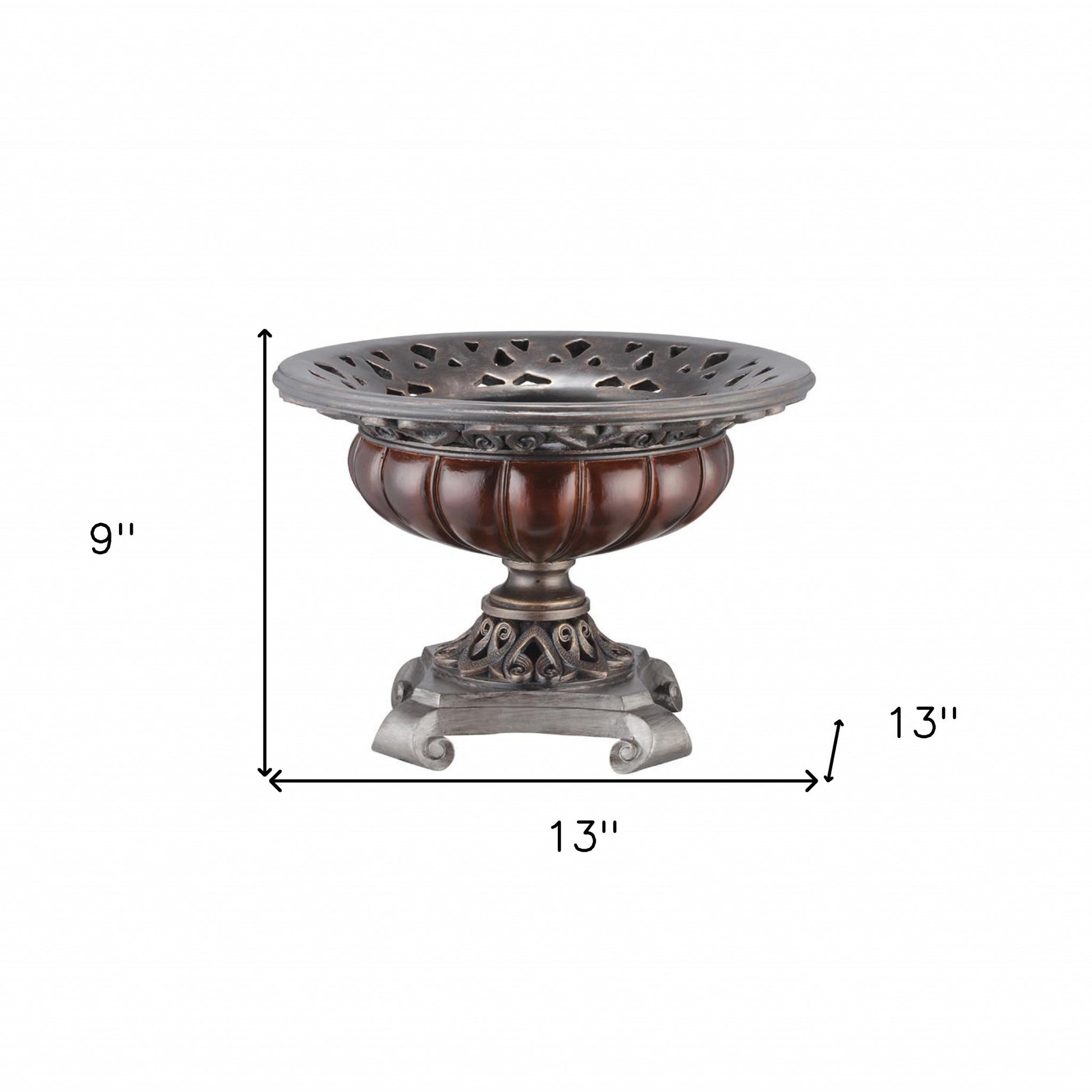 9" Silver and Bronze Polyresin Decorative Centerpiece Pedestal Bowl-6