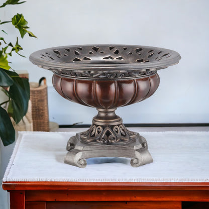 9" Silver and Bronze Polyresin Decorative Centerpiece Pedestal Bowl-2