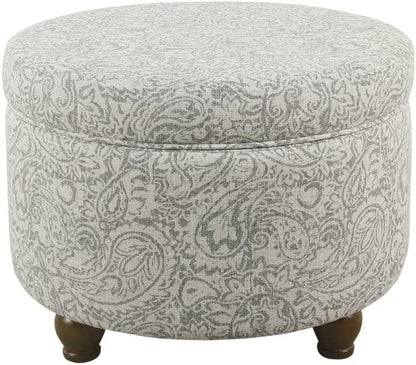 Gray Floral Storage Ottoman for Home Decor-1