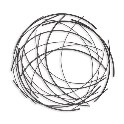 26" X 26" Black Metal Abstract Lines Round Hanging Dimensional Sculpture-1