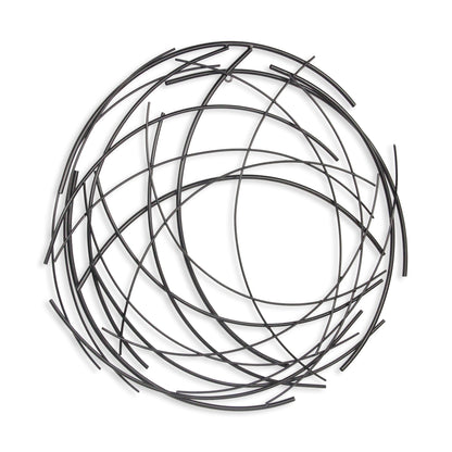 26" X 26" Black Metal Abstract Lines Round Hanging Dimensional Sculpture-2
