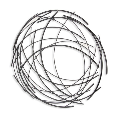 26" X 26" Black Metal Abstract Lines Round Hanging Dimensional Sculpture-3